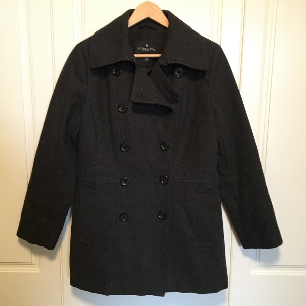 LONDON FOG women's dark grey wool pea coat M
